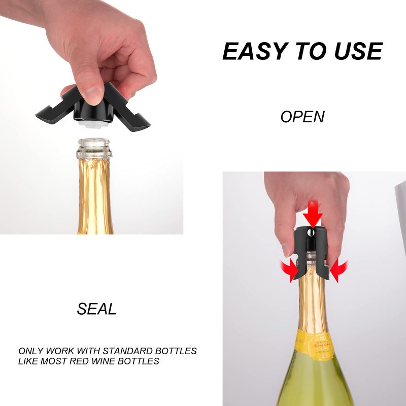 OWO Champagne Bottle Stoppers Stainless Steel, Reusable Champagne Cork & Saver Stopper, Leak Proof Prosecco & Sparkling Wine Plug, Bubble Retention Protectionï¼ˆBlack, 2 Packï¼‰ - Image 4